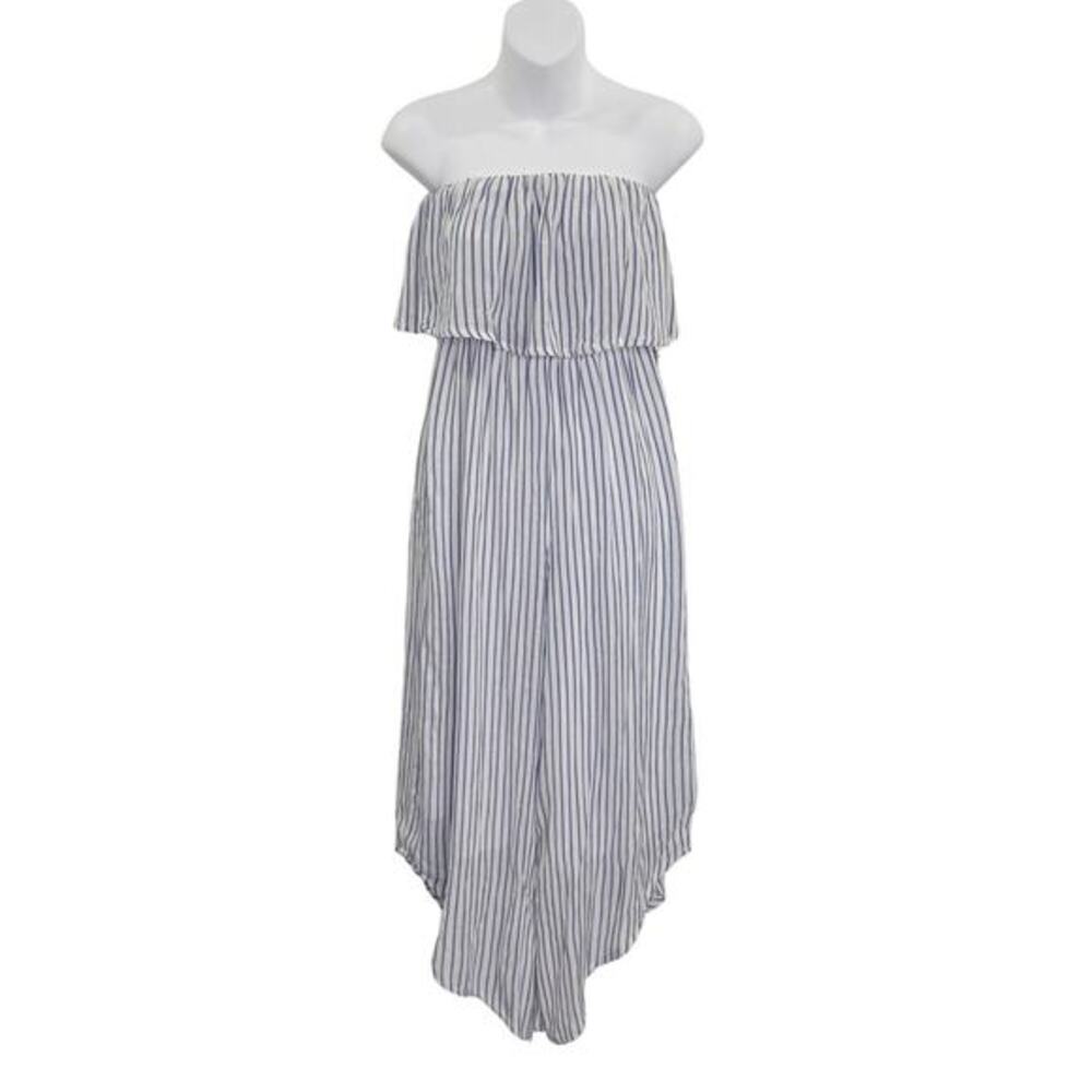 Jopna Halter Flounce Jumpsuit‎ Small Blue White Striped Elastic Empire Waist NEW